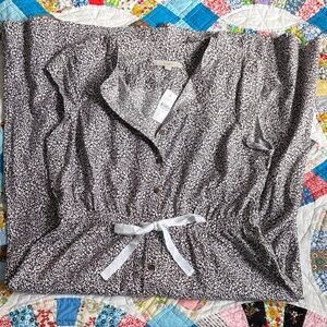 LOFT Brown & White Cheetah Button-Front Blouse with Waist Tie